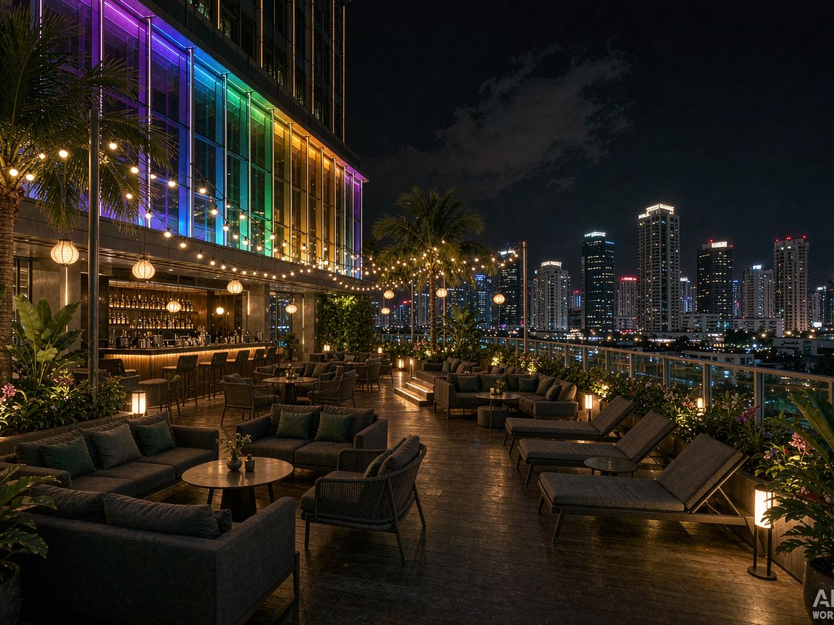 Bangkok rooftop bar sound and lighting retrofit